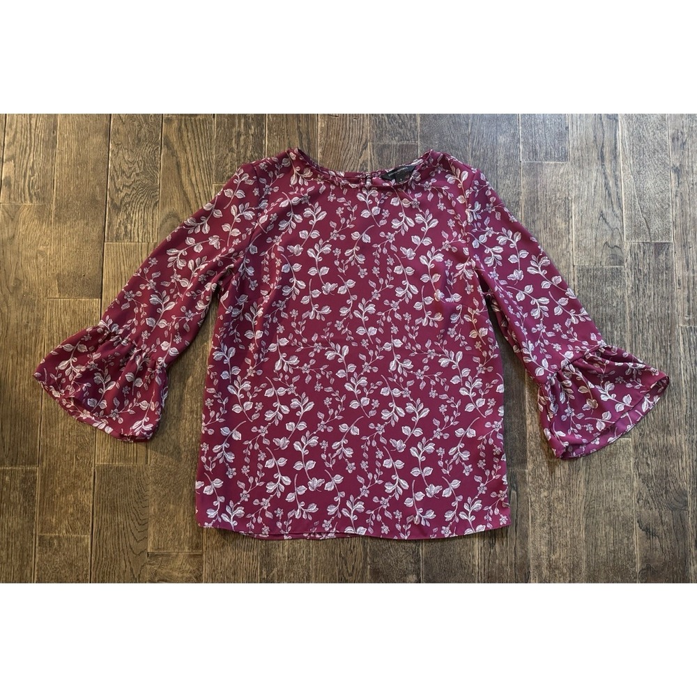 Banana Republic Top Blouse Women's Size S Bell Sleeve Round Neck Pullover Red